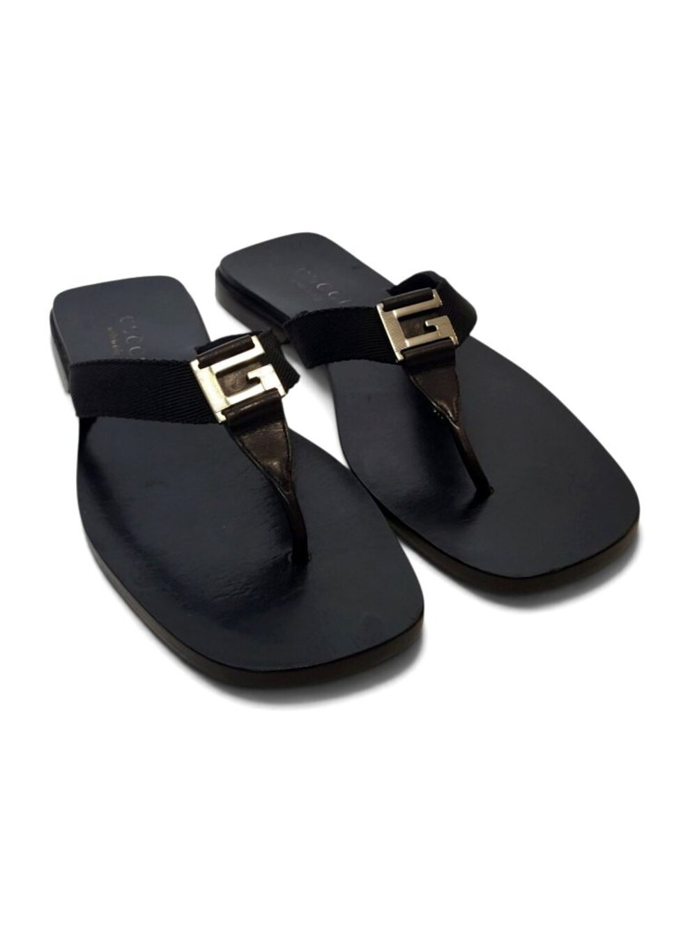 Vintage Gucci Tom Ford G Logo Thong Sandals Square Toe Flat Slides